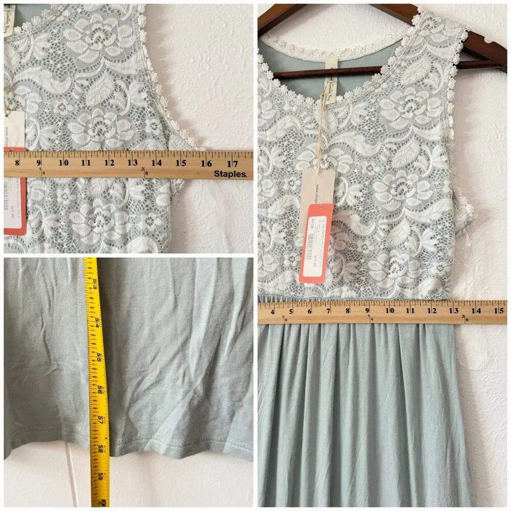 Vanilla Bay Sage Lace Maxi Dress M Boho Sleeveless Empire Waist Cottagecore NWT - Picture 6 of 9